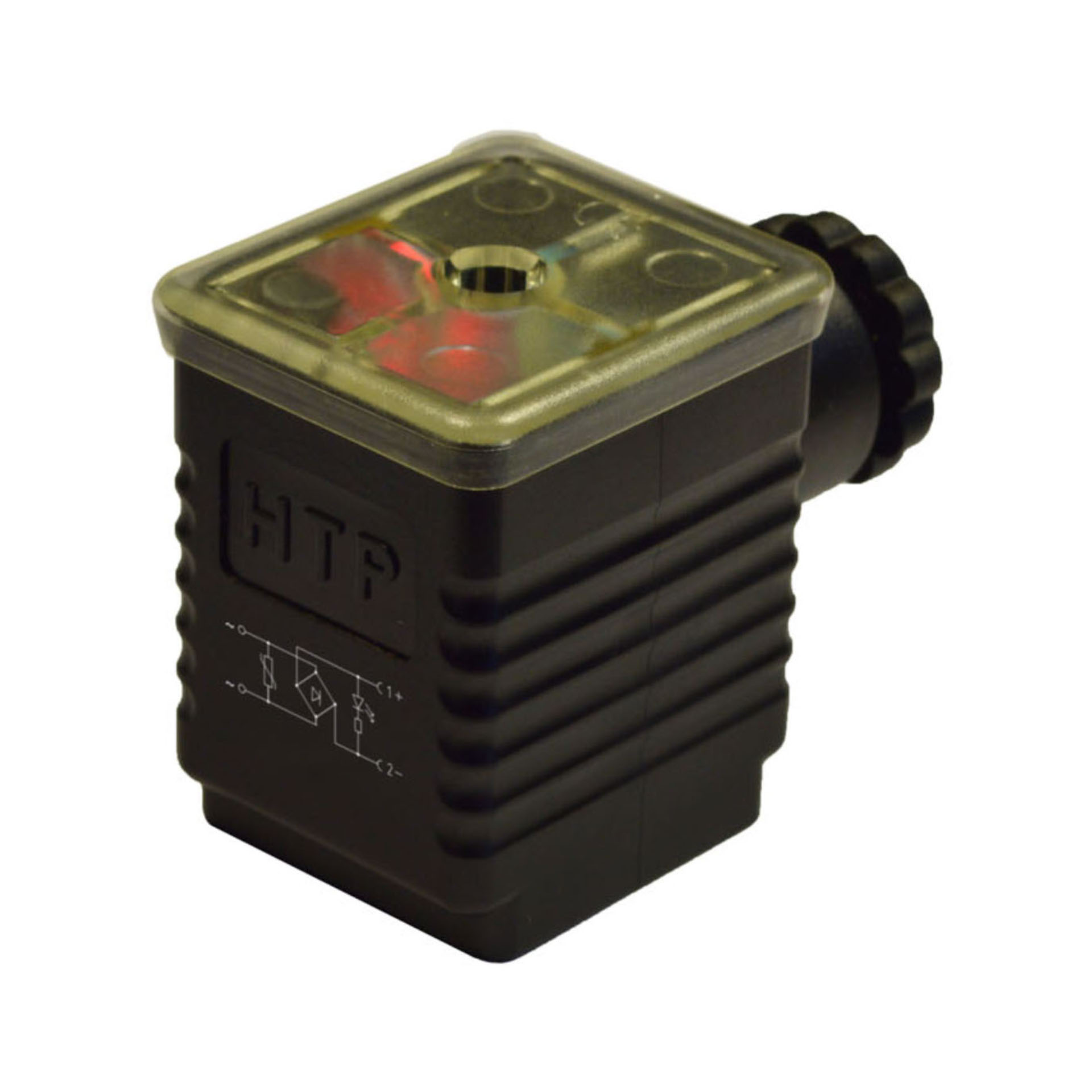 DIN connector 43650/A - special type 4 -housing black and transp.cover with bridge rec.+redled+var.